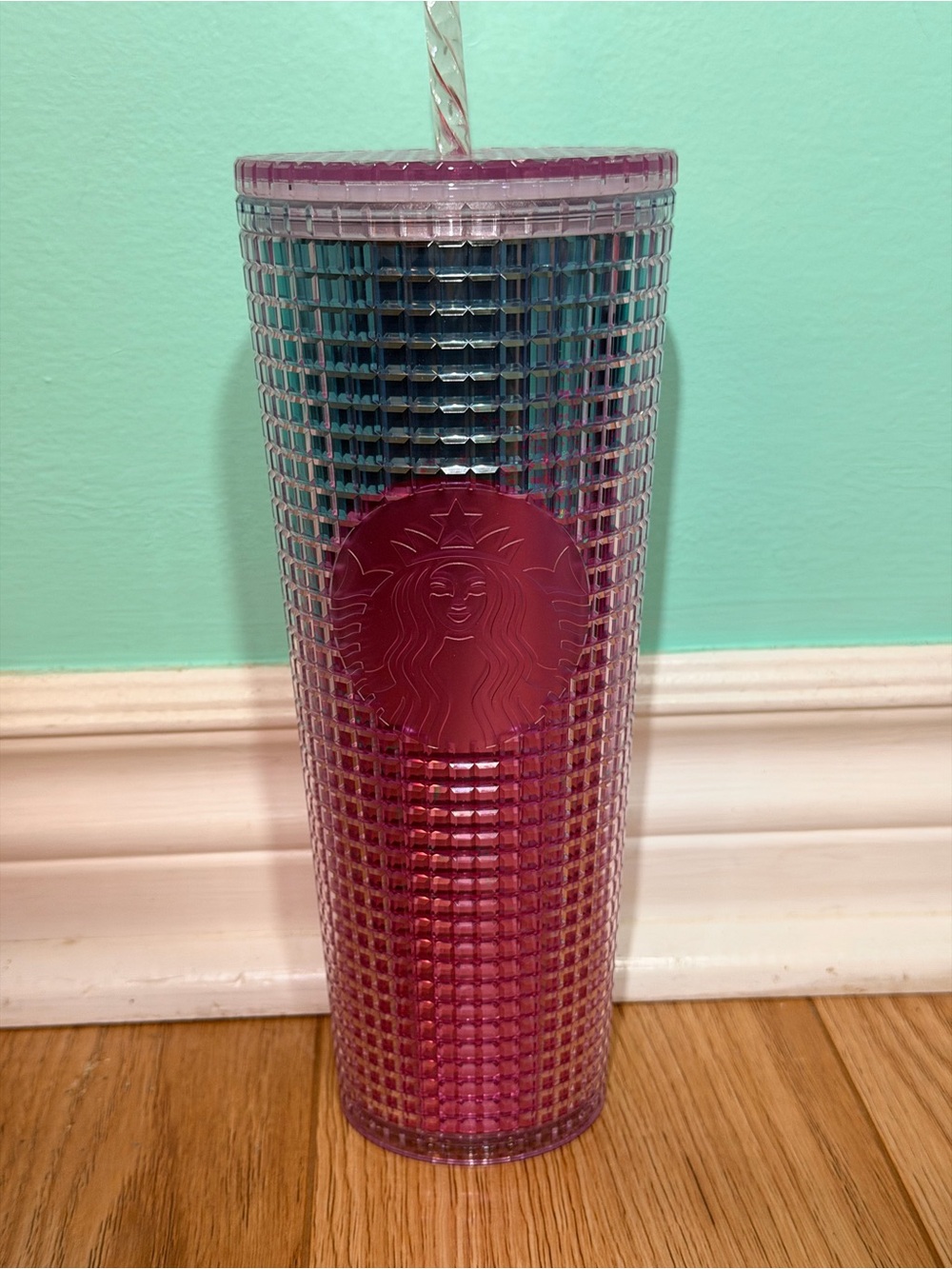 Starbucks Teal and Pink Grid Tumbler 2021 Summer 24oz
